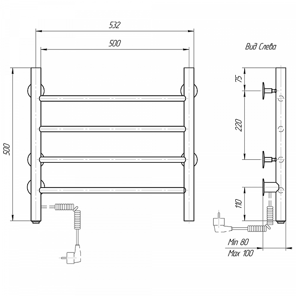 Полотенцесушитель электрический Domoterm Аврора 50x50 L , изображение 3