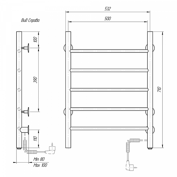 Полотенцесушитель электрический Domoterm Аврора 50x70 R черный , изображение 4