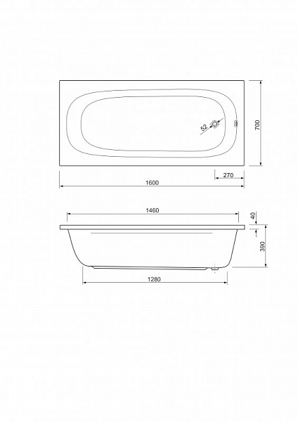 Акриловая ванна Cezares Piave 160-70-42 160х70 , изображение 3
