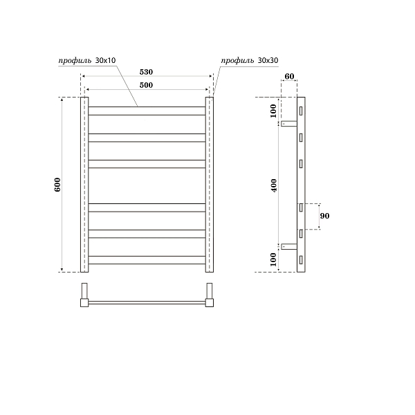 Полотенцесушитель водяной Point Меркурий П6 50x60 черный , изображение 3