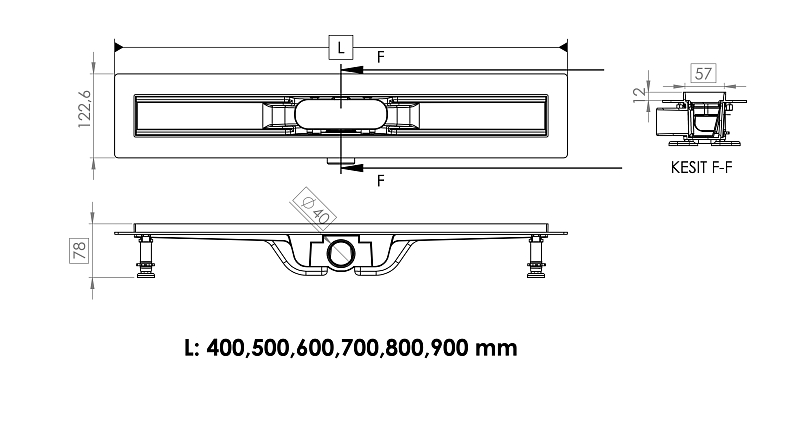 Душевой лоток Timo Smart Plus Strip SMP-SG70-LS40(DRY) с решеткой 70 см , изображение 2
