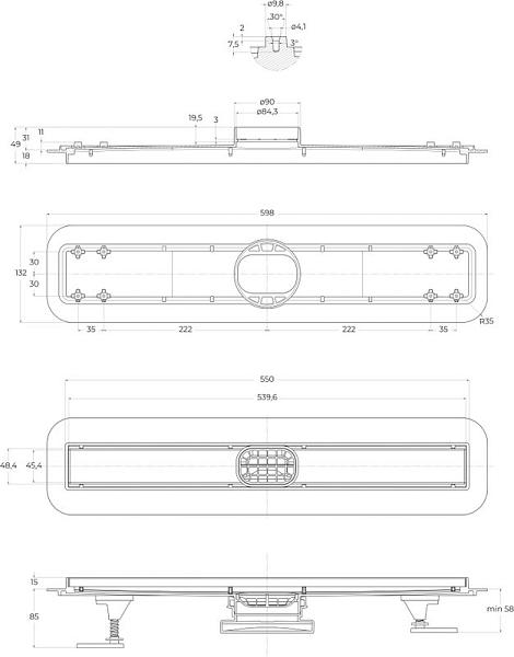 Душевой лоток BelBagno Luce BB-LD-LUCE-60-BIANCO с решеткой 60 см , изображение 4