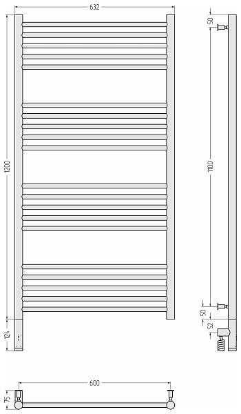 Полотенцесушитель электрический Сунержа Богема 3.0 прямая 120х60 L тёмный титан муар , изображение 5