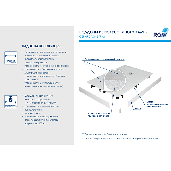 Поддон для душа RGW Stone Tray ST-W 150х80 , изображение 4