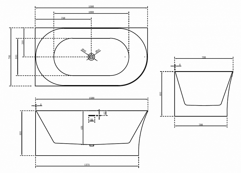 Акриловая ванна Abber AB9258-1.5 L 150х80 , изображение 4