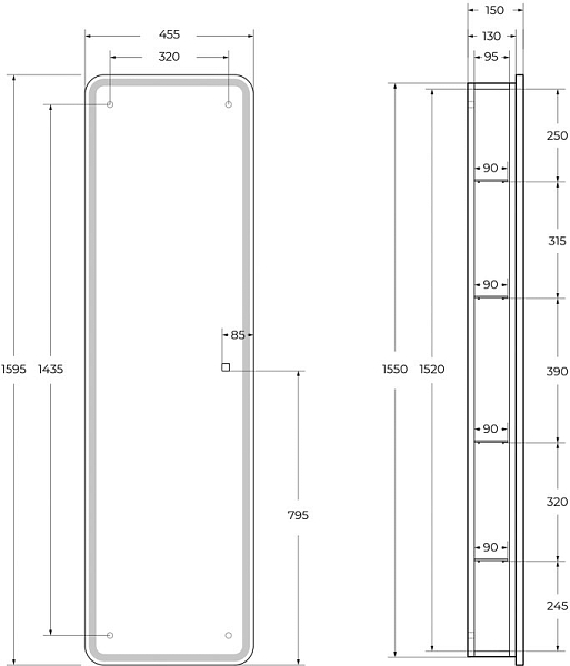 Шкаф-пенал BelBagno Marino SPC-MAR-450/1600-1A-LED-TCH универсальный с подсветкой , изображение 13