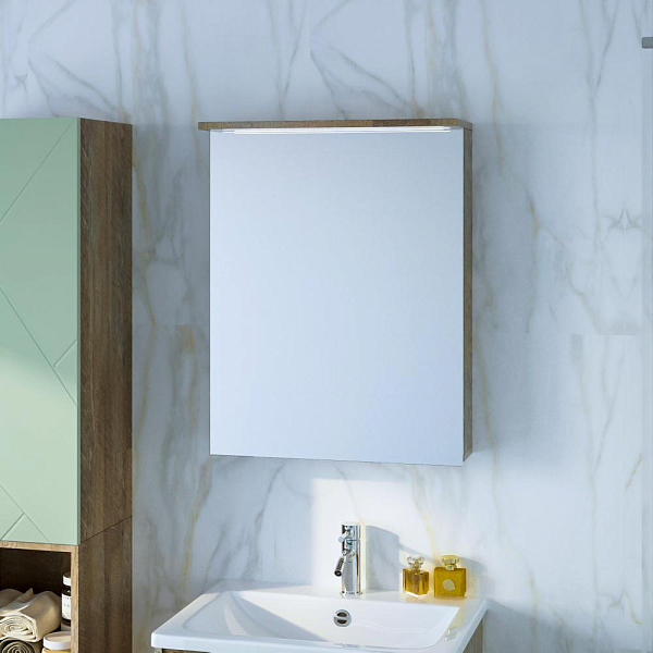 Зеркало-шкаф Бриклаер Кристалл 56 дуб гранж песочный, с подсветкой , изображение 1